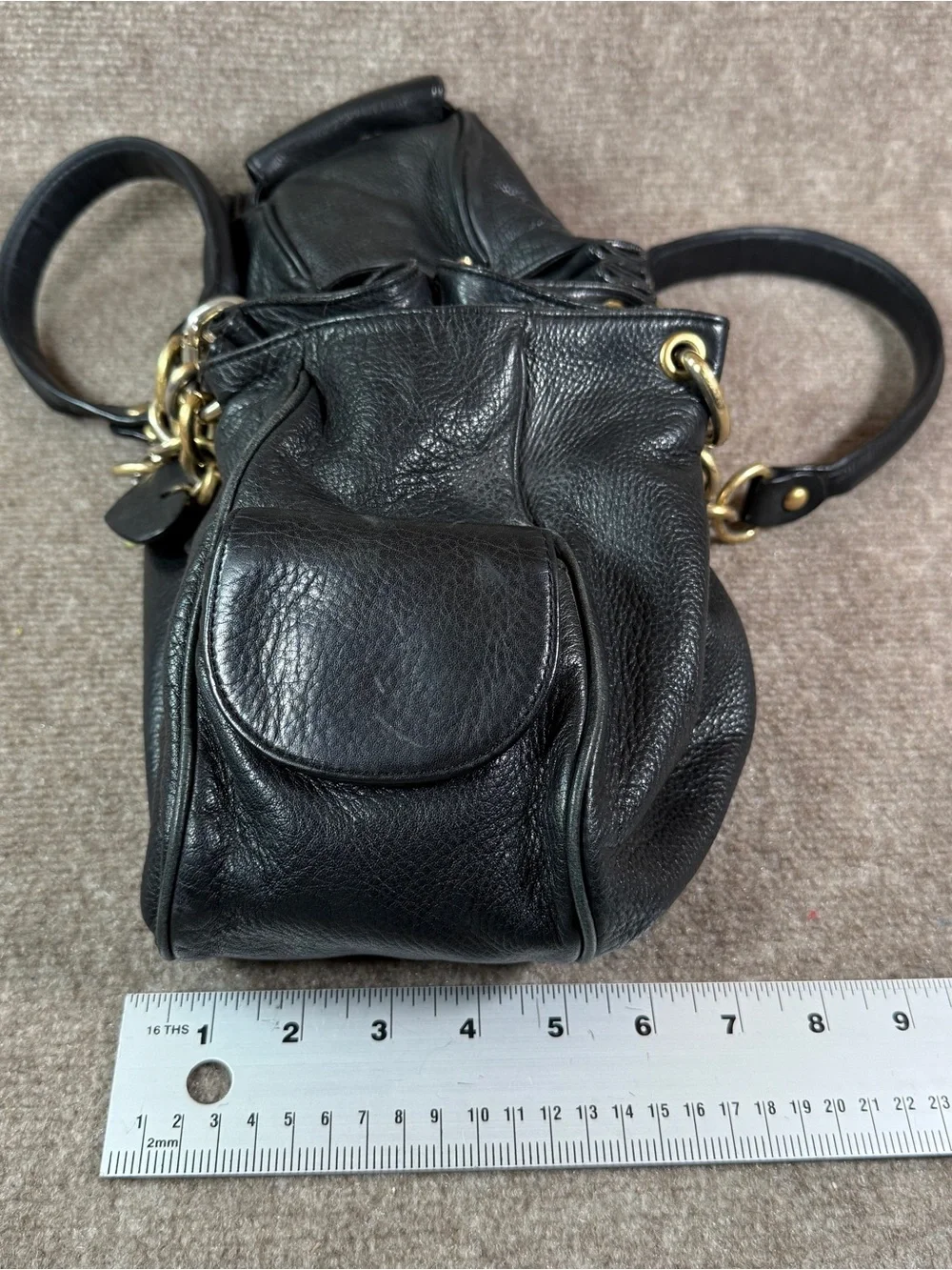 Y2K Juicy Couture Black Leather Bowling Hobo Shoulder Bag Charms Slouchy Vintage